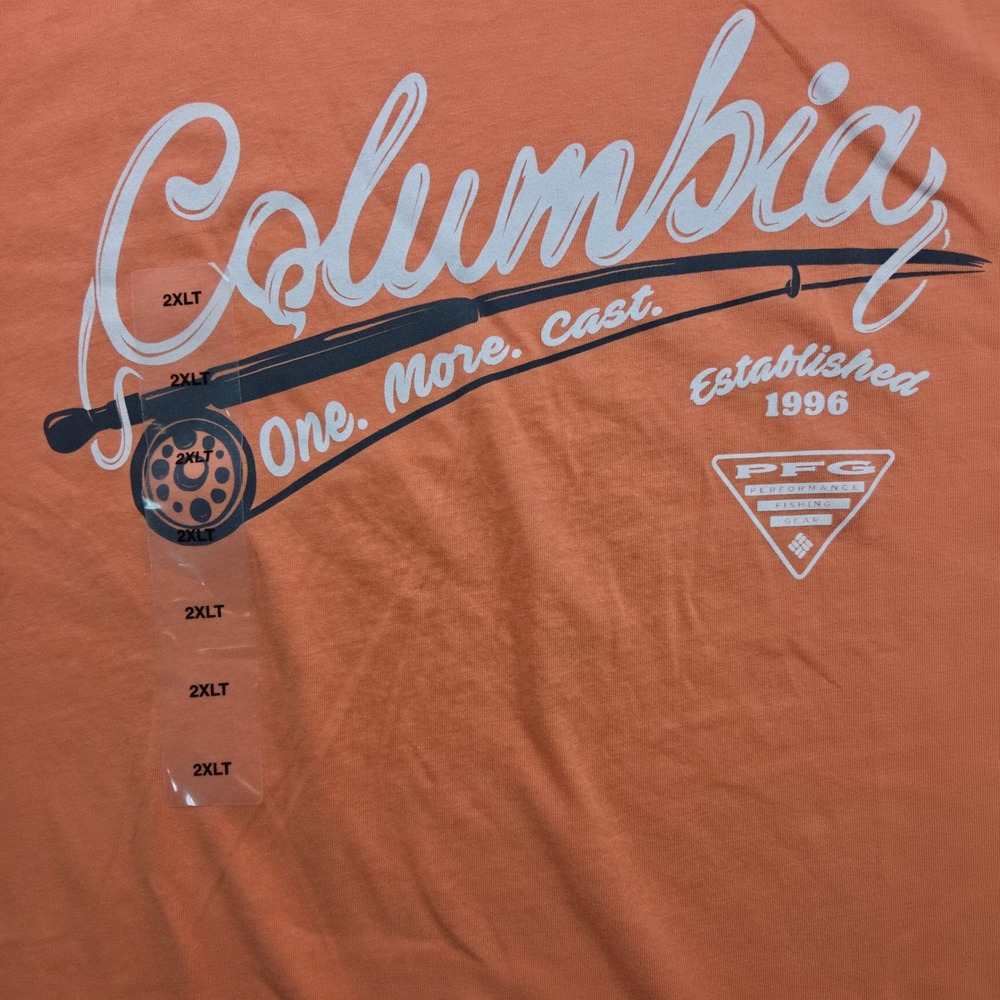 Columbia PFG Rodney Men 2XLT Orange Cotton Fishing Graphic Tee Short Sleeve New